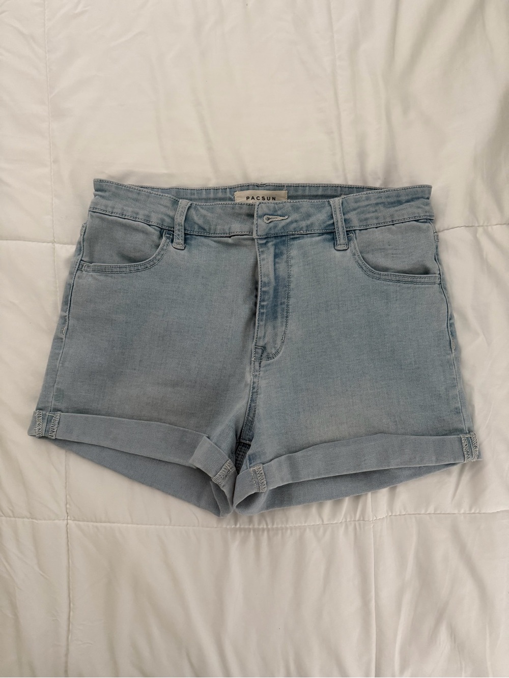 PacSun Light Blue Denim Roll-Cuff Women's Shorts